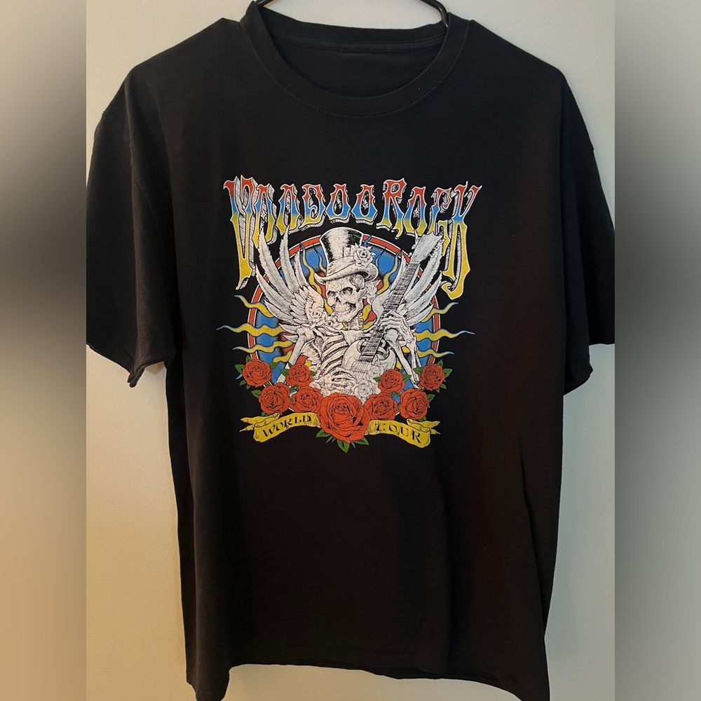 VooDoo Rock Black Graphic Tee with Skull and Roses